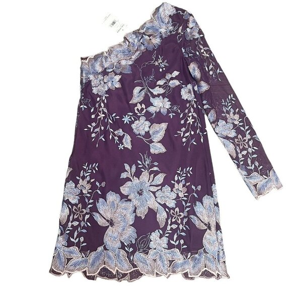 NWT $250 Free People Rosalie Embroidered MIni Dress Size 0 One Sleeve Wine - Picture 4 of 12